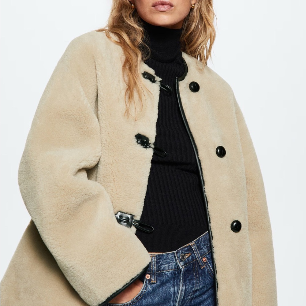 Mango fur-effect coat with appliques